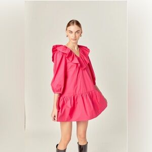 English Factory Long Sleeve V Ruffled Mini in Berry Size XS